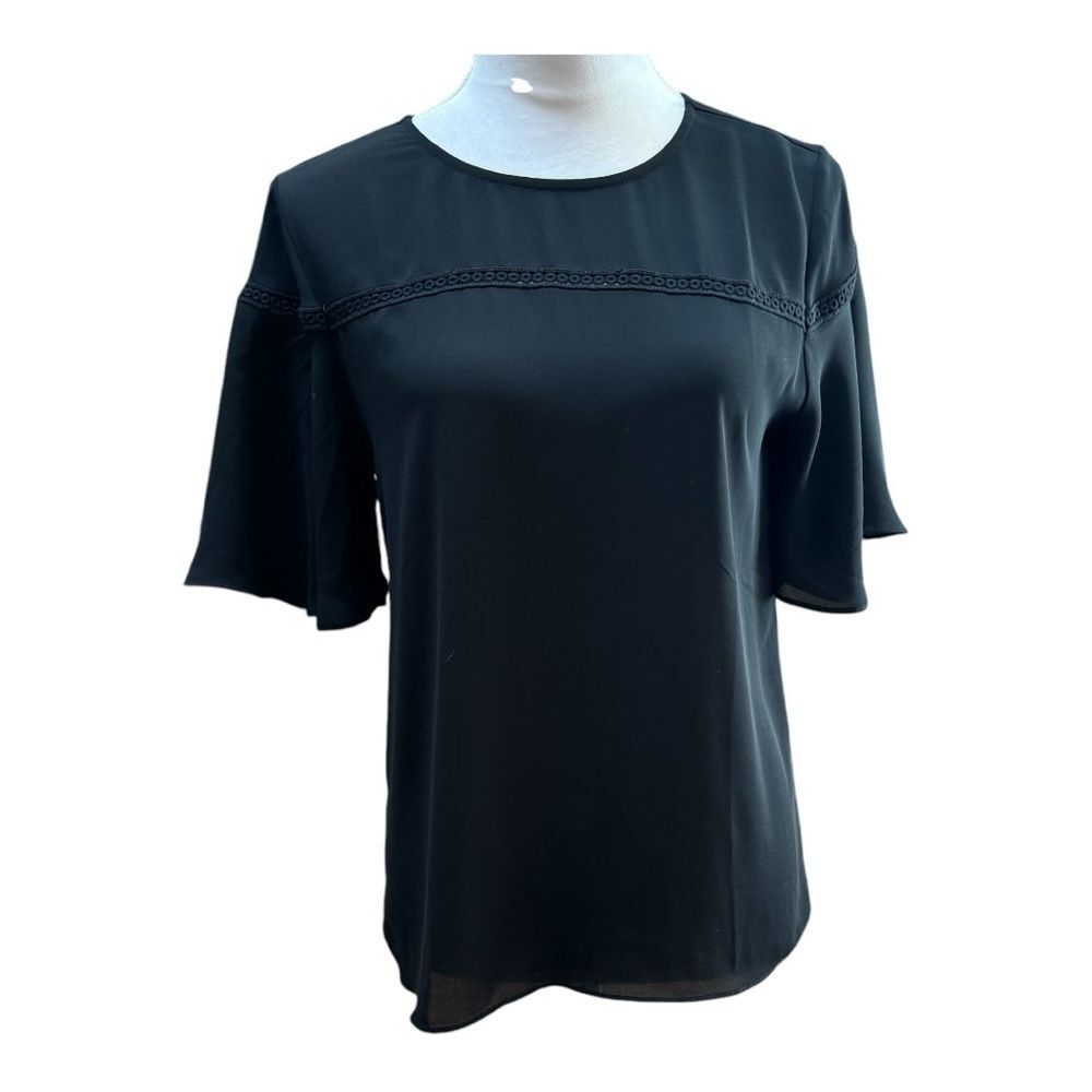 Loft Black Flutter Short‎ Sleeve Office Blouse Size S
